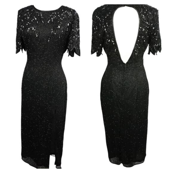 CHAMP ELLYSE Open Back Hand Beaded Silk Gown 6 Elegant EventWear Coquette - Picture 1 of 9